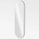 Oval shaped frameless wall mirror with birch plywood backing