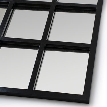 window pane black framed arch mirror