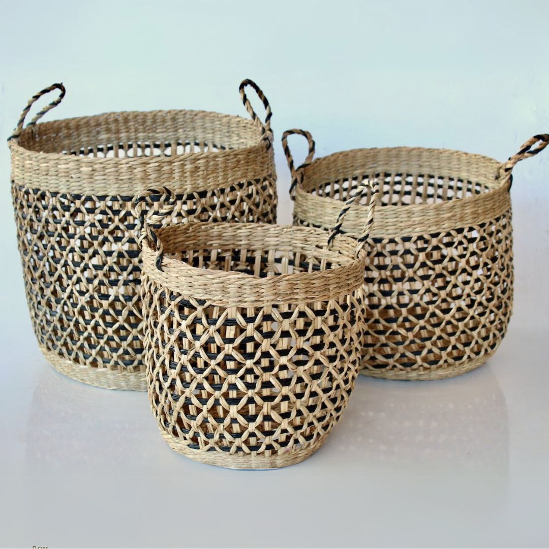 Woven home storage baskets in natural tones- set of 3