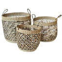 woven basket with black stitching