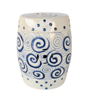 Blue Circles Ceramic Garden Stool