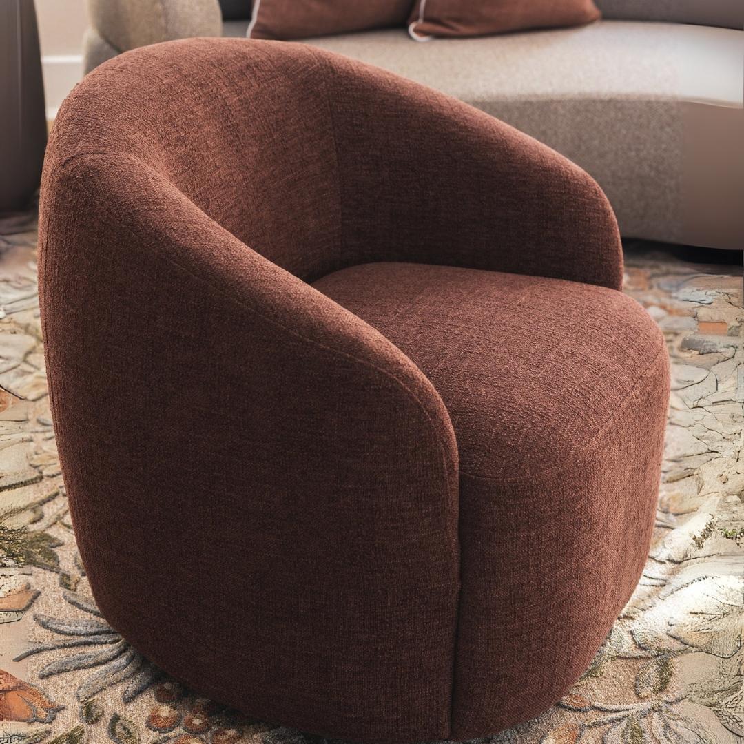 Camelot Swivel Chair featured in a living room, combining dynamic design with soft Hertex Essence fabric