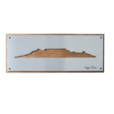 Cape Town skyline wall art in brushed aluminium on wood
