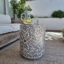 Shell-covered end table with velvet floor protector