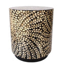Capiz side table with black finish, gold vine details, and bamboo base