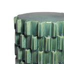 close up of the Handcrafted Celadon Ceramic Side Table with modern sculptural silhouette for indoor and outdoor use
