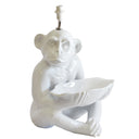 Glossy white ceramic monkey lamp base with leaf bowl for jewellery or trinkets