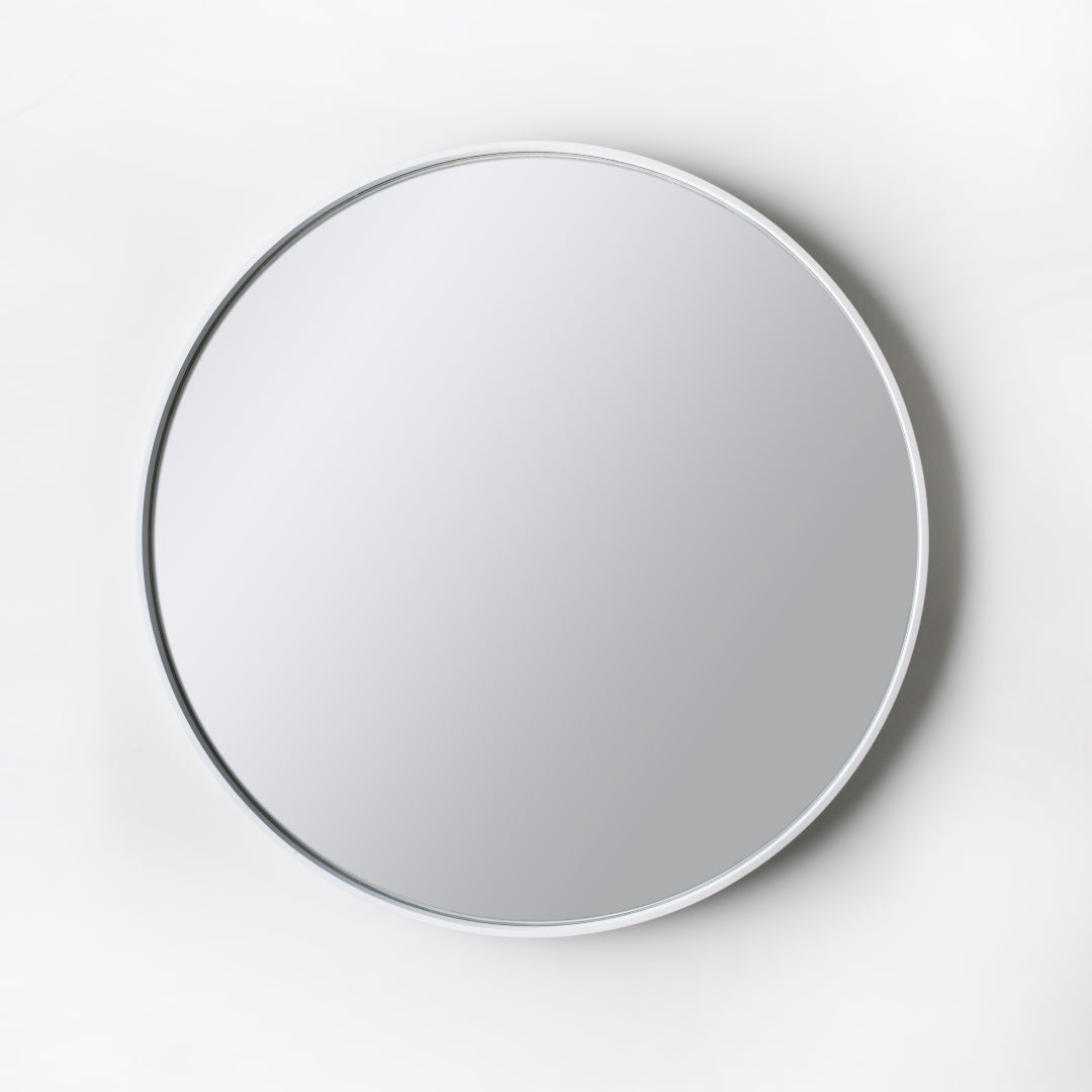 Round mirror with white frame