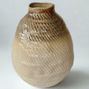 Large cream and brown ceramic vase with basket weave texture and glossy finish, 46cm tall — ideal for shelf or kitchen counter décor