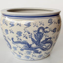 Blue and white Dragon Ceramic Planter with Asian-inspired design.