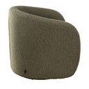 Modern swivel armchair finished in green-toned Hertex Comet Grasslands fabric