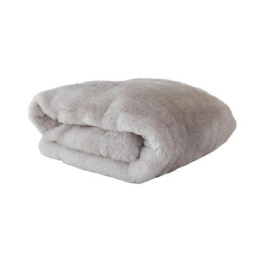 Frostveil Fur throw with frosted faux fur texture and soft mink backing, shown in snowflake.