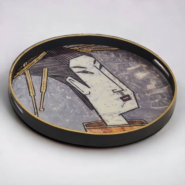 Modern Glass Round Tray Geisha Grey
