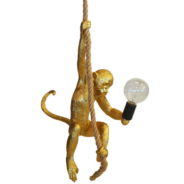 Hanging monkey light with rope in gold finish