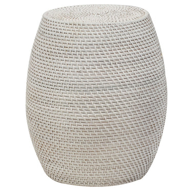 Harmony White Rattan Drum Stool by Woodka Interiors