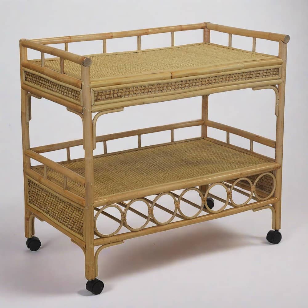 Kokomo Rattan Serving & Drinks Trolley by Woodka Interiors