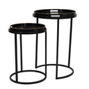 Leah nesting side table set with black metal frame and removable marble-effect trays
