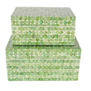 Set of 2 lime green decorative boxes made from bamboo and capiz shell.