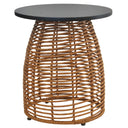 Rattan and Wood Round Side Table