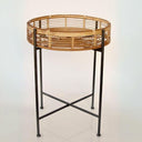 Round rattan tray table with metal base