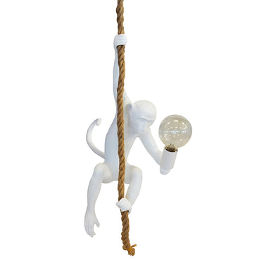 Hanging monkey light with rope in white finish