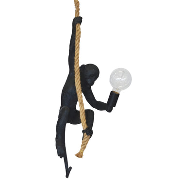Hanging monkey light with rope in black finish