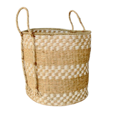 Natural and white woven seagrass basket with handles