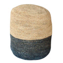 Natural and Black Pouf | Woven Fiber Ottoman for Living Room or Bedroom