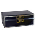 Navy blue jewellery box with gold clasp