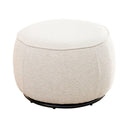 Nigella round Ottoman upholstered in Comet Oats fabric.