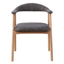 A dining chair upholstered cushioned seat and backrest in espresso color.