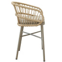 Stackable Lola counter stool with rattan finish and cushioned seats, ideal for patio or kitchen seating.