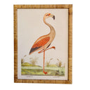 Flamingo wall art with a natural rattan frame