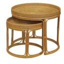 Round rattan nesting tables with bamboo wood design frame