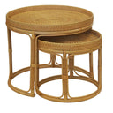Round rattan nesting tables with bamboo frame