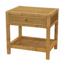 Rattan nightstand with a drawer and open shelf.