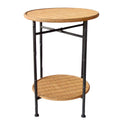 Rattan side table with round top and bottom tier
