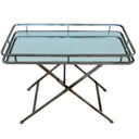 Rectangular butlers tray with mirrored top and gold-silver metal legs.