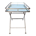 Foldable metal tray table with rectangle mirror surface.