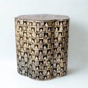 Mother-of-pearl inlay accent table in mixed metallic tones