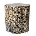 Scalloped side table with black, gold, and silver mother-of-pearl inlay