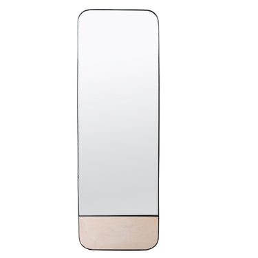 Full-length standing mirror with steel frame and birch base