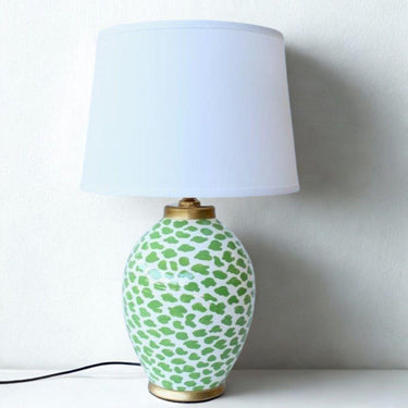 Unique green and gold ceramic lamp with white shade | Verdant Table Lamp