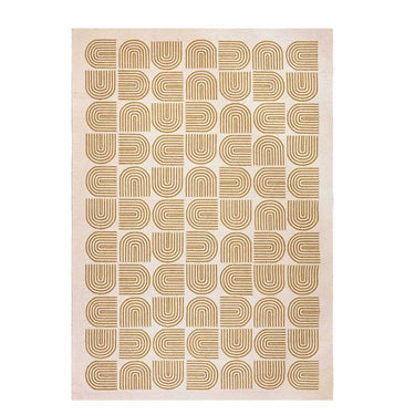 Arcade rug in Goldrush displayed flat to show vibrant gold tones and dynamic pattern