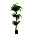 Artificial potted plant with green leaves on a white background