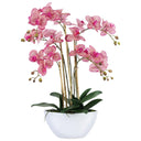 Artificial Pink Orchid with multiple stems in white vase