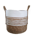 white and natural striped woven basket