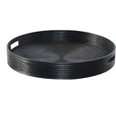 Round decorative bamboo tray in black finish
