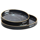 Set of two black marble effect trays with gold edges