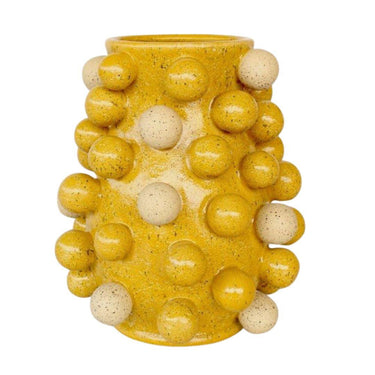 Bobble ceramic vase in yellow with textured bobble finish